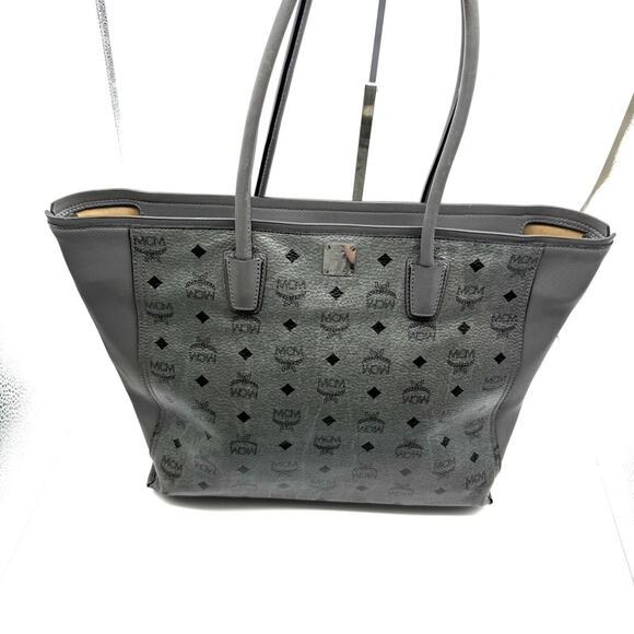 MCM Monogram Visetos Top Zip Shopper Tote Grey - Picture 14 of 16